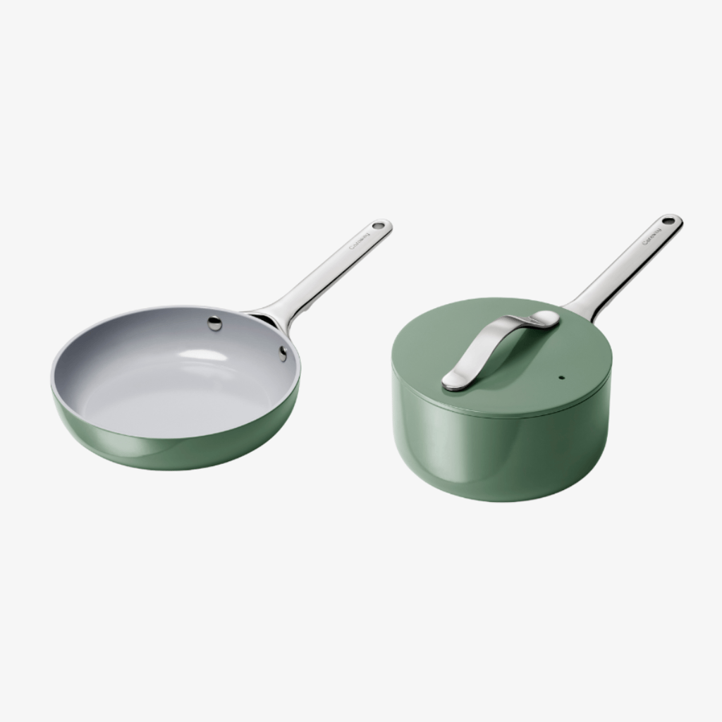 Non-Stick Ceramic Mini Fry Pan and Mini Sauce Pan Duo Sage - Image 1